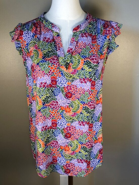Staccato Multicolor Floral Print Flutter Sleeve Lightweight Top Size L - Picture 1 of 9